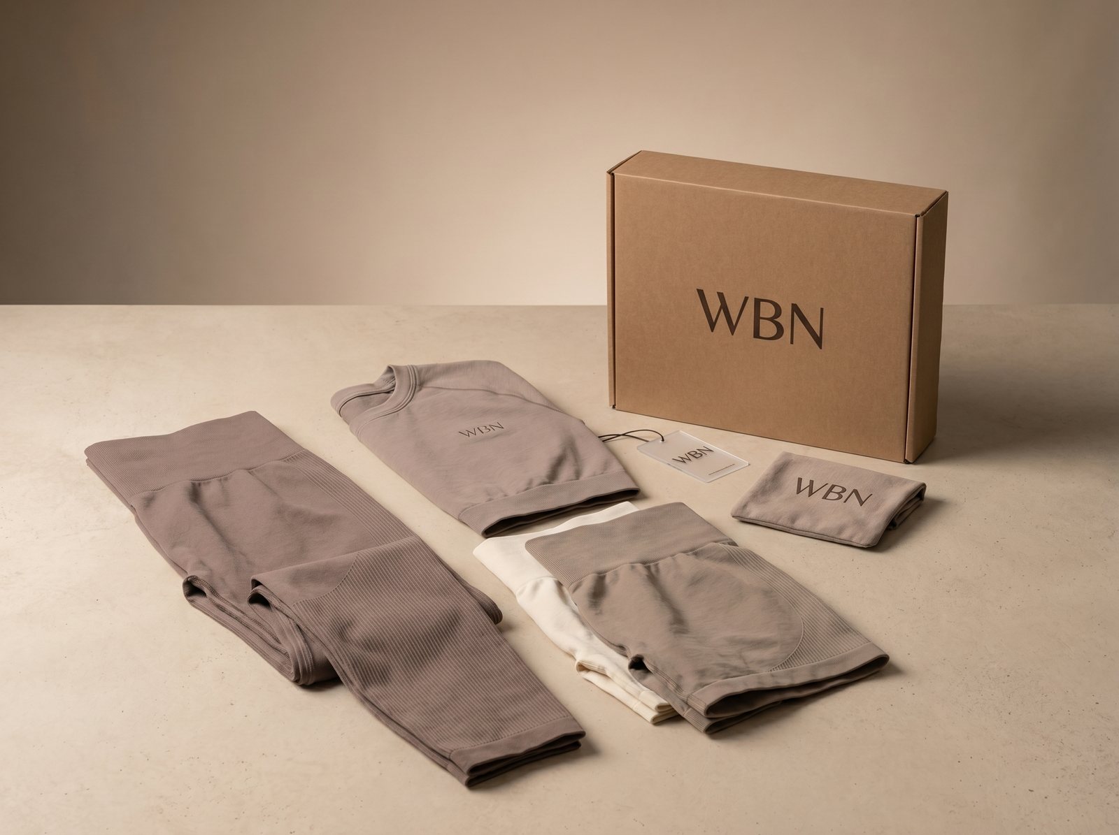 WBN fitnes komplet z embalažo, produktna fotografija, ustvarjena z AI